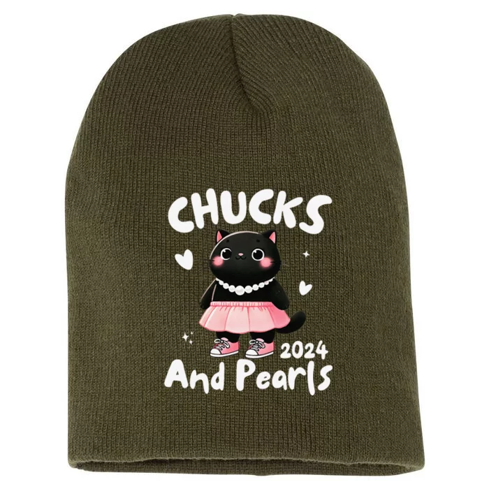 Chucks And Pearls Cute Black Cat Black History Proud Women Short Acrylic Beanie