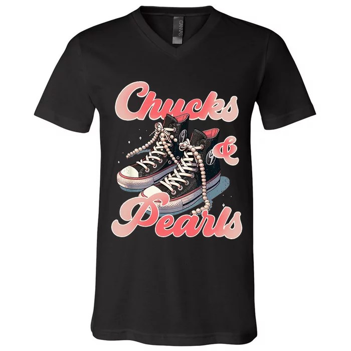 Chucks And Pearls IM With Her Kamala V-Neck T-Shirt