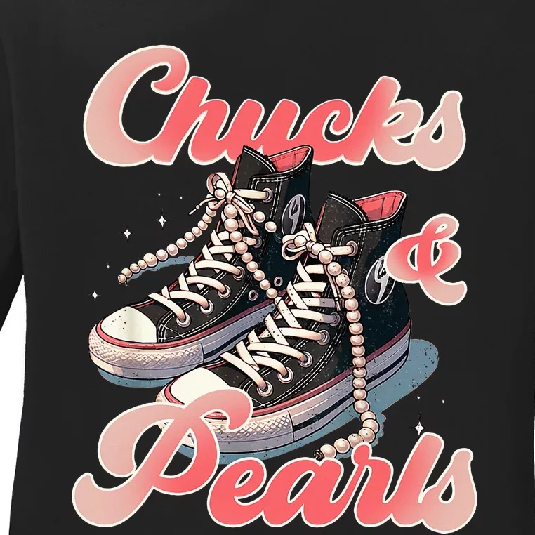 Chucks And Pearls IM With Her Kamala Ladies Long Sleeve Shirt