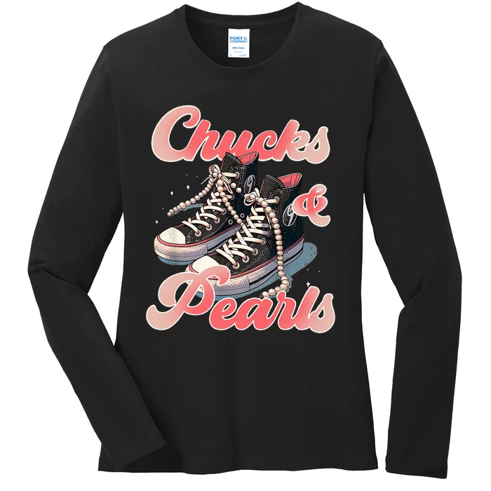 Chucks And Pearls IM With Her Kamala Ladies Long Sleeve Shirt