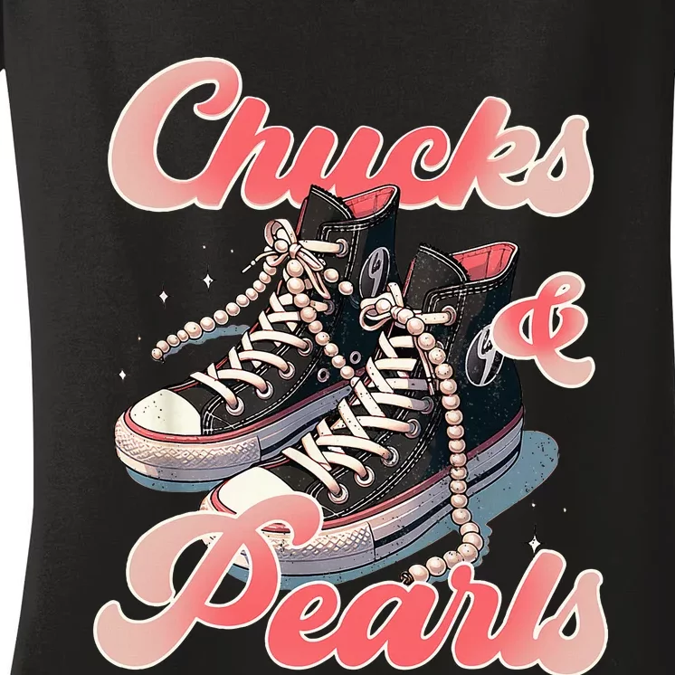 Chucks And Pearls IM With Her Kamala Women's V-Neck T-Shirt