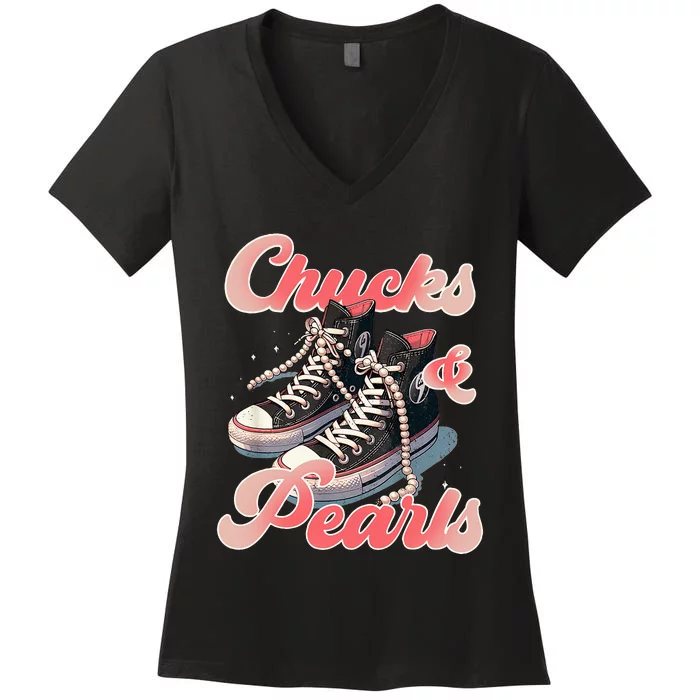 Chucks And Pearls IM With Her Kamala Women's V-Neck T-Shirt