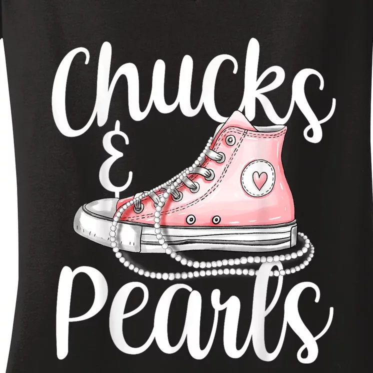 Chucks And Pearls Gift Kamala Harris New Vice President Women's V-Neck T-Shirt