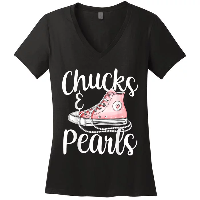 Chucks And Pearls Gift Kamala Harris New Vice President Women's V-Neck T-Shirt