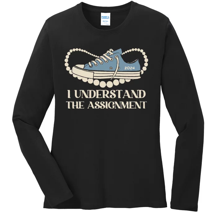 Chucks And Pearls I Understand The Assignment Harris2024 Gift Ladies Long Sleeve Shirt