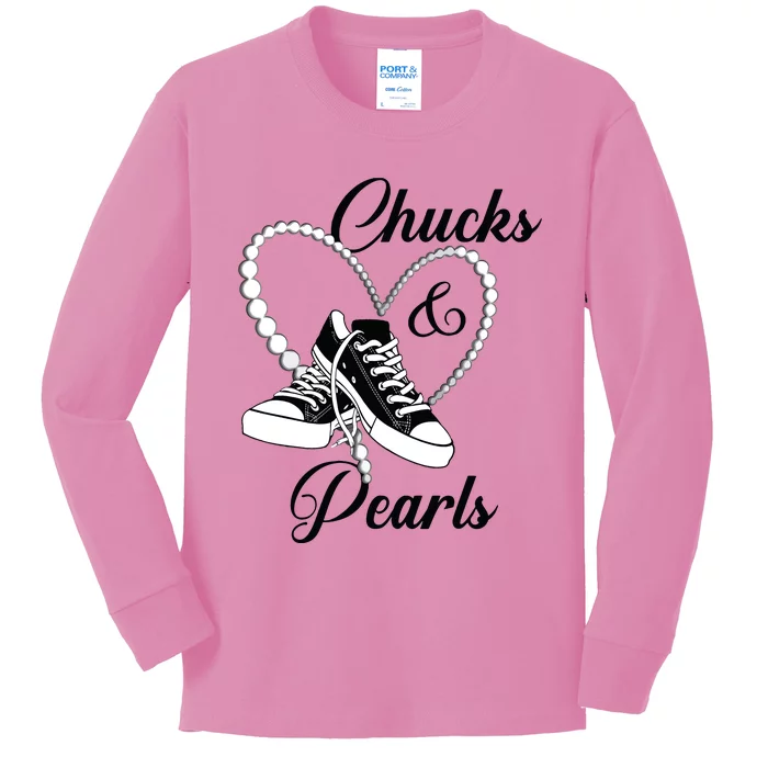 Chucks And Pearls 2024 Im With Her Kamala 2024 Kids Long Sleeve Shirt