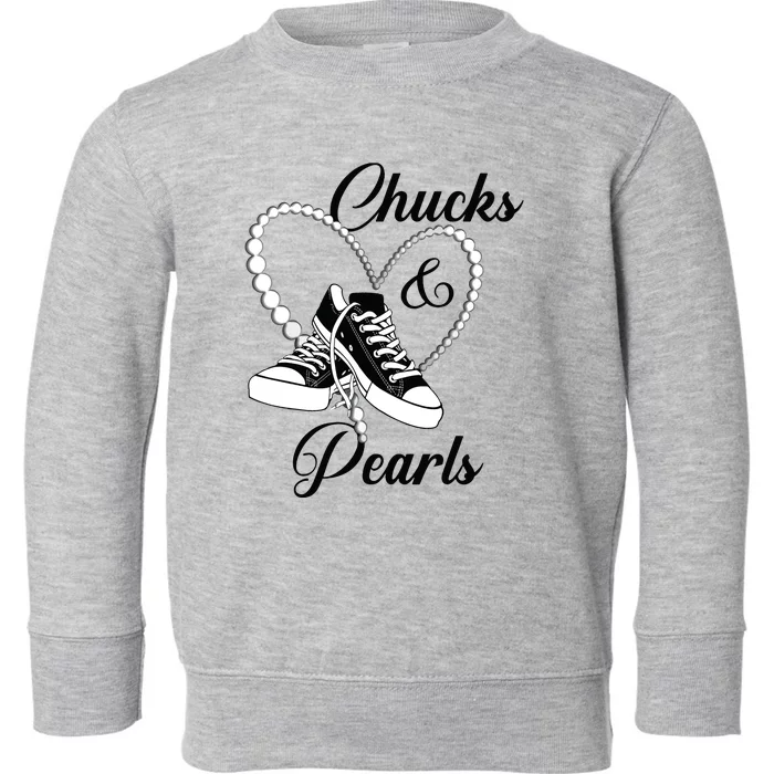 Chucks And Pearls 2024 Im With Her Kamala 2024 Toddler Sweatshirt