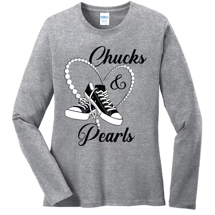 Chucks And Pearls 2024 Im With Her Kamala 2024 Ladies Long Sleeve Shirt