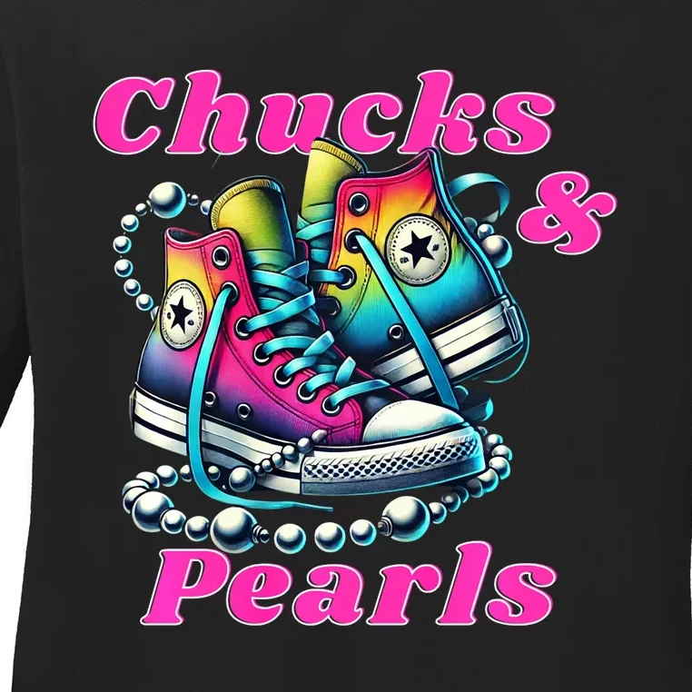 Chucks And Pearls Ladies Long Sleeve Shirt