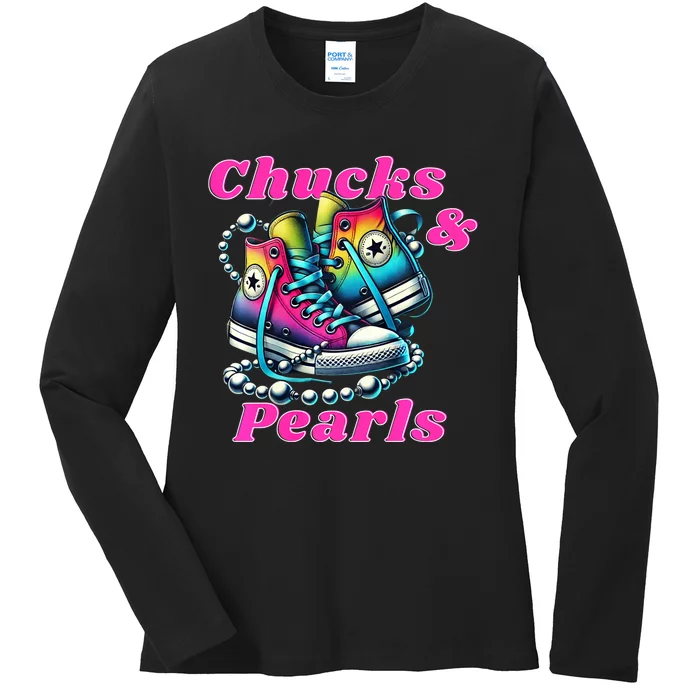 Chucks And Pearls Ladies Long Sleeve Shirt