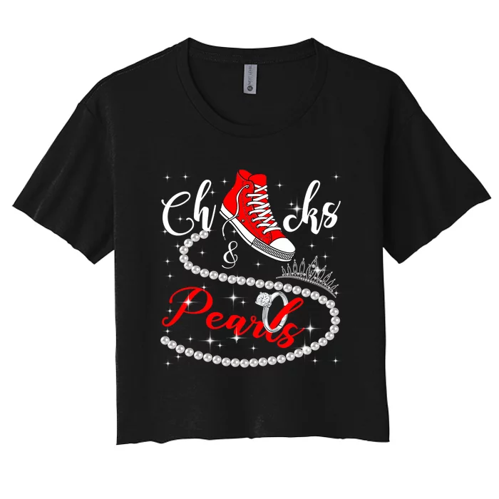 Chucks And Pearls 2024 Kamala Harris 2024 Vote President 47 Women's Crop Top Tee