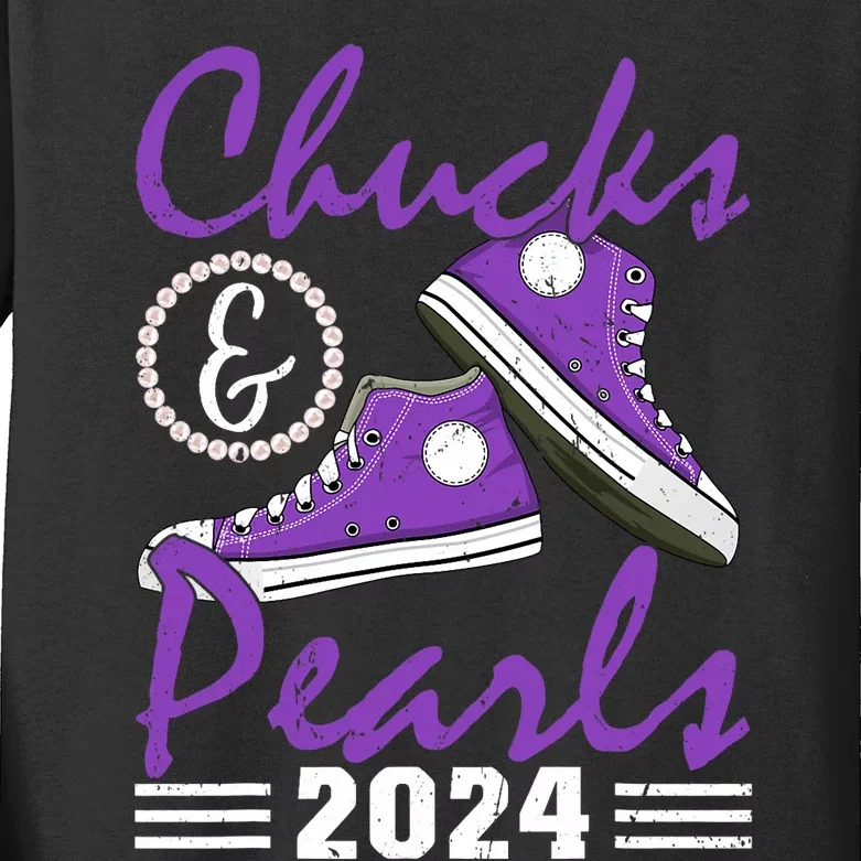 Chucks And Pearls 2024 Voting For Kamala Harris Usa Election Kids Long Sleeve Shirt