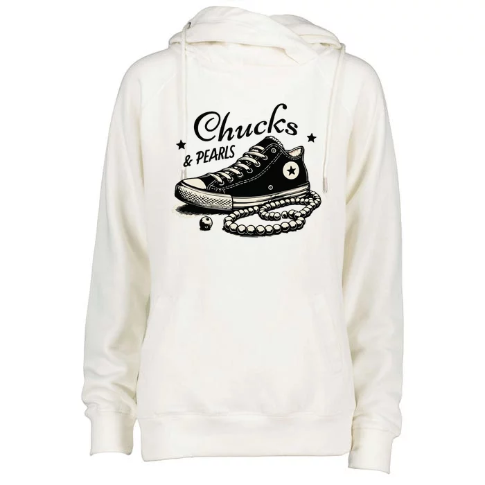 Chucks And Pearls Im With Her Kamala 2024 Retro Vintage Womens Funnel Neck Pullover Hood