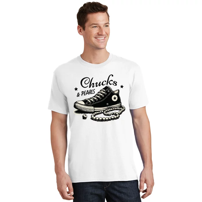 Chucks And Pearls Im With Her Kamala 2024 Retro Vintage T-Shirt