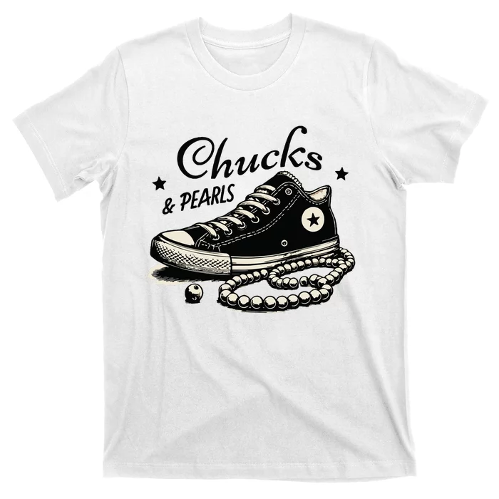 Chucks And Pearls Im With Her Kamala 2024 Retro Vintage T-Shirt