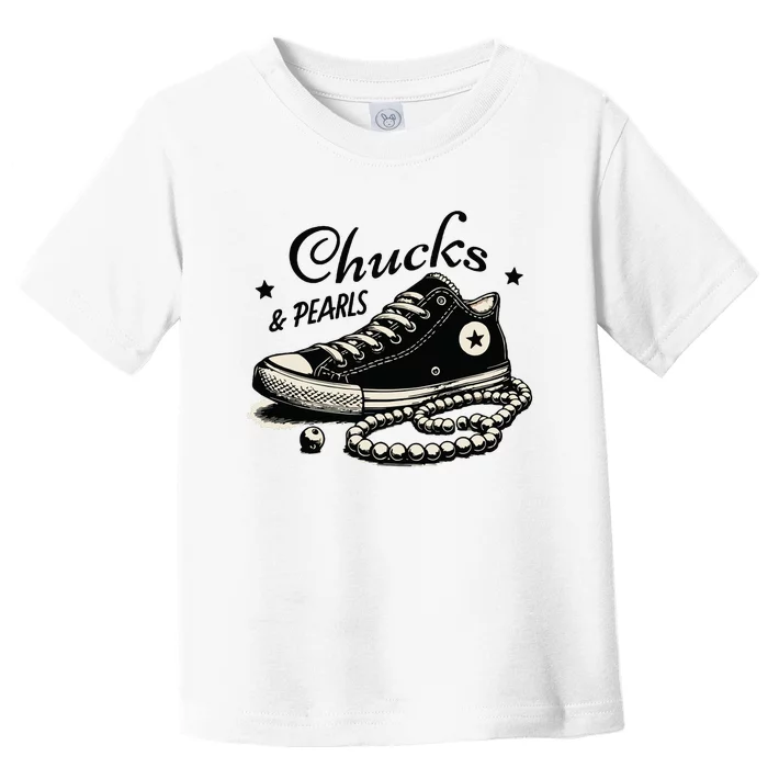 Chucks And Pearls Im With Her Kamala 2024 Retro Vintage Toddler T-Shirt