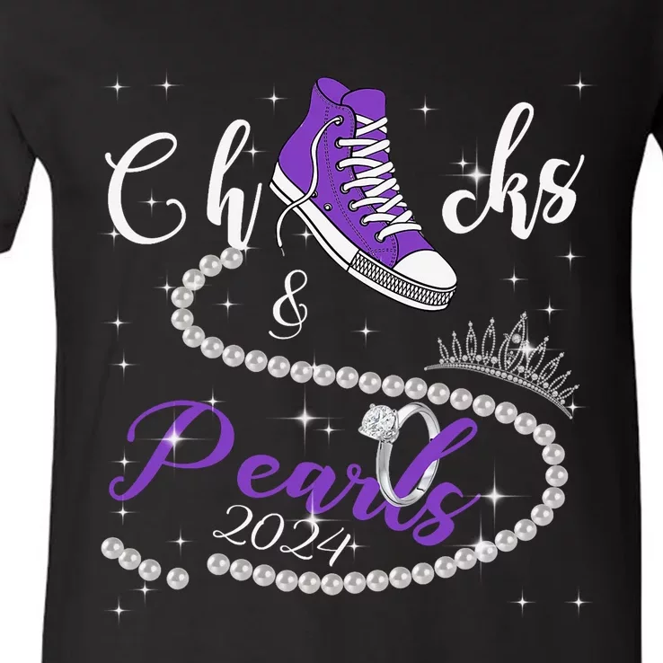 Chucks And Pearls 2024 Kamala Harris 2024 Vote President 47 V-Neck T-Shirt