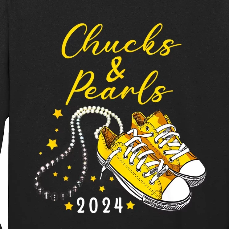 Chucks And Pearls 2024 Kamala Harris For President 47th Long Sleeve Shirt