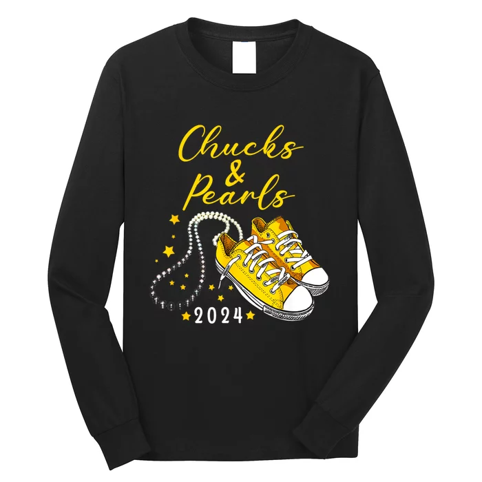 Chucks And Pearls 2024 Kamala Harris For President 47th Long Sleeve Shirt