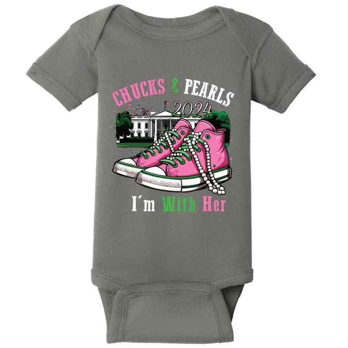 Chucks And Pearls 2024 Im With Her Women Voting Baby Bodysuit