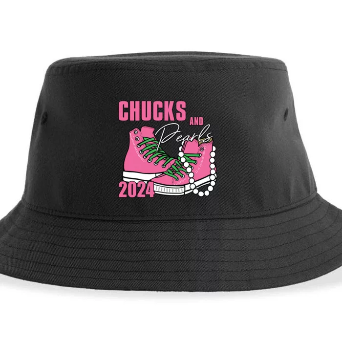 Chucks And Pearls Im With Her Kamala 2024 Sustainable Bucket Hat