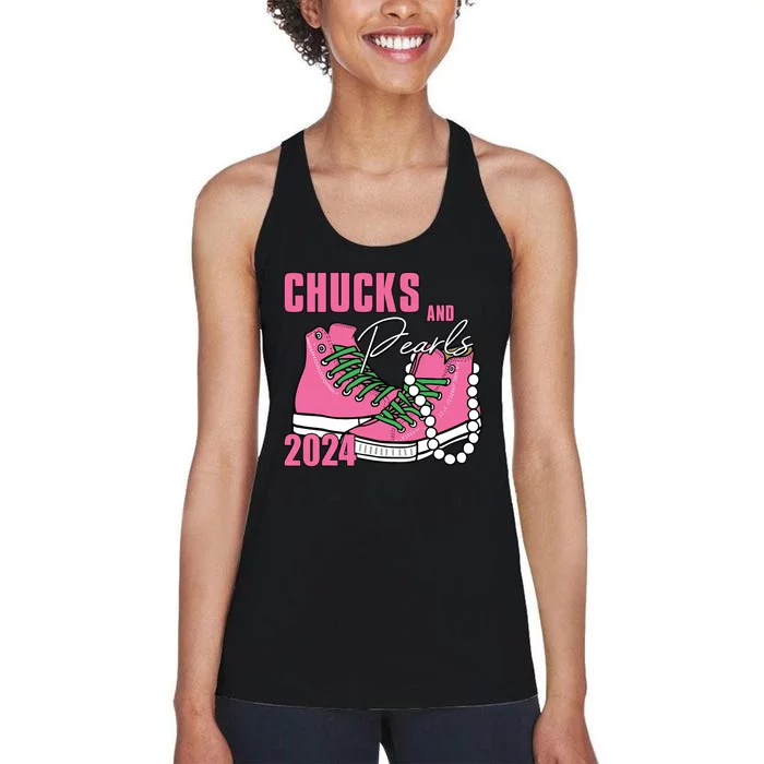 Chucks And Pearls Im With Her Kamala 2024 Women's Racerback Tank