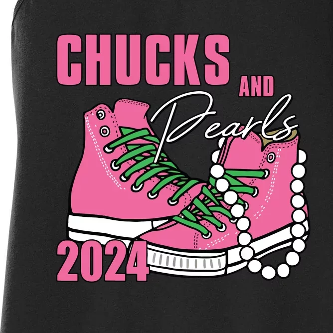 Chucks And Pearls Im With Her Kamala 2024 Women's Racerback Tank