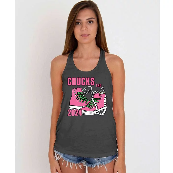 Chucks And Pearls Im With Her Kamala 2024 Women's Knotted Racerback Tank