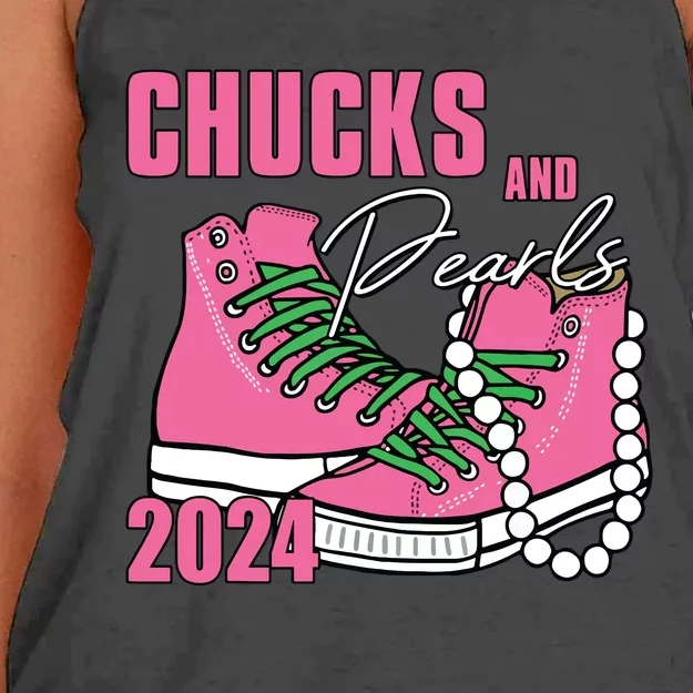 Chucks And Pearls Im With Her Kamala 2024 Women's Knotted Racerback Tank