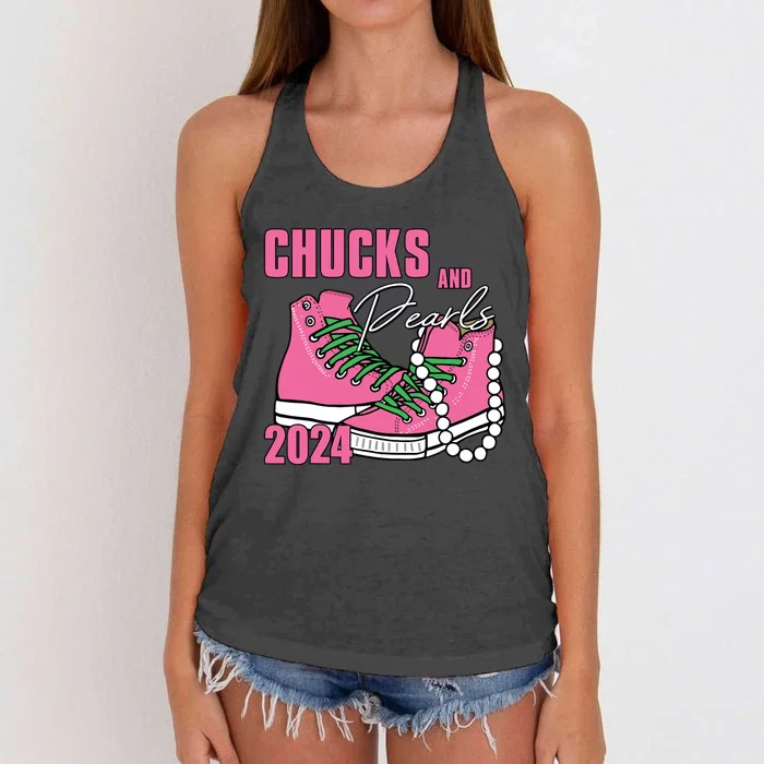 Chucks And Pearls Im With Her Kamala 2024 Women's Knotted Racerback Tank