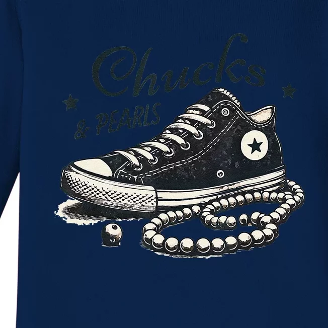 Chucks And Pearls IM With Her Kamala 2024 Baby Long Sleeve Bodysuit