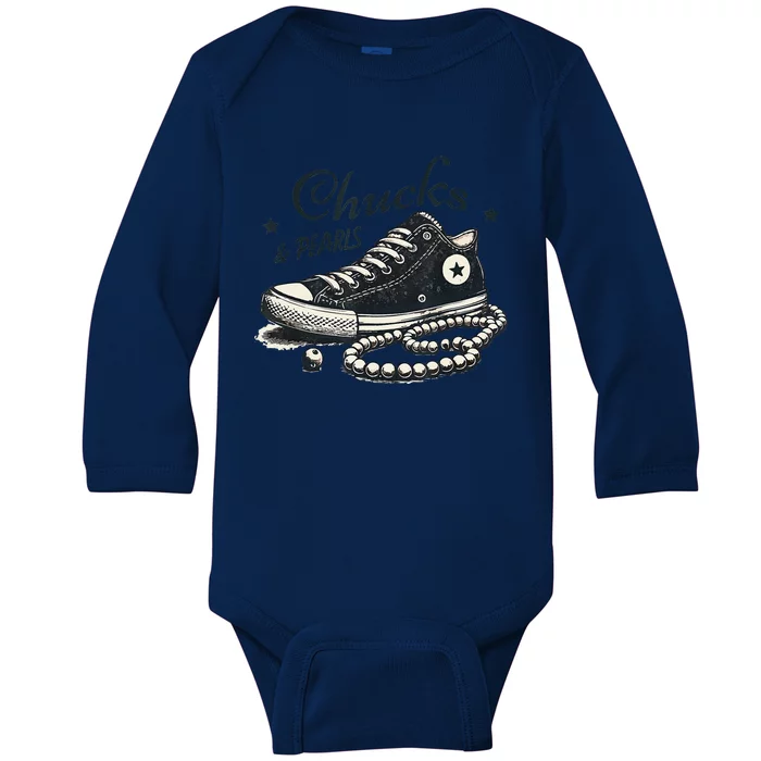 Chucks And Pearls IM With Her Kamala 2024 Baby Long Sleeve Bodysuit