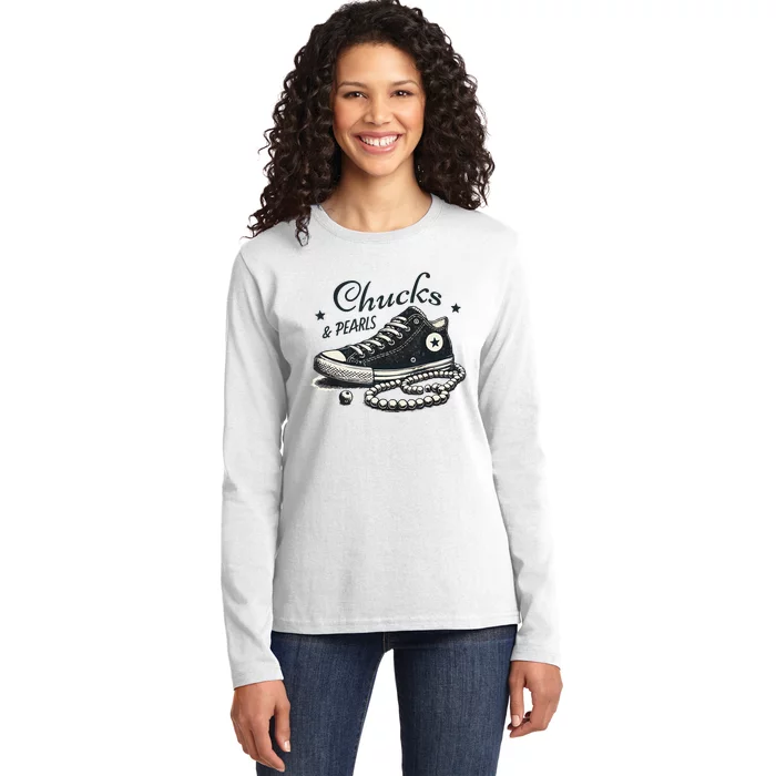 Chucks And Pearls IM With Her Kamala 2024 Ladies Long Sleeve Shirt