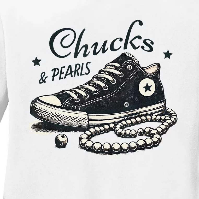 Chucks And Pearls IM With Her Kamala 2024 Ladies Long Sleeve Shirt