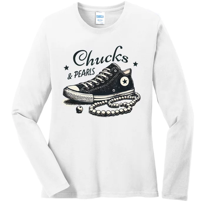 Chucks And Pearls IM With Her Kamala 2024 Ladies Long Sleeve Shirt