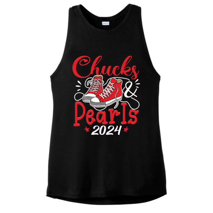 Chucks And Pearls Im With Her Kamala 2024 Ladies Tri-Blend Wicking Tank