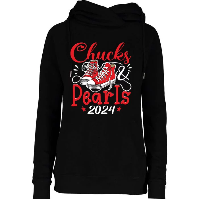 Chucks And Pearls Im With Her Kamala 2024 Womens Funnel Neck Pullover Hood