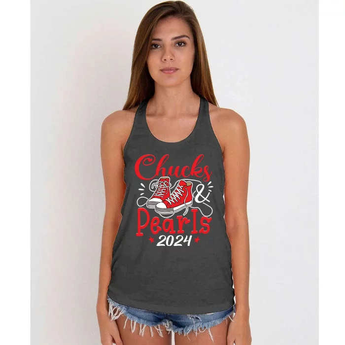 Chucks And Pearls Im With Her Kamala 2024 Women's Knotted Racerback Tank