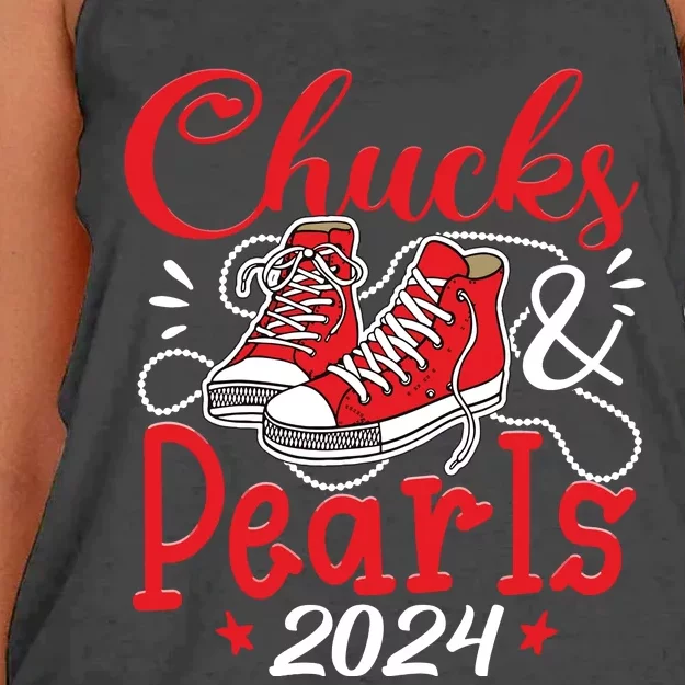 Chucks And Pearls Im With Her Kamala 2024 Women's Knotted Racerback Tank