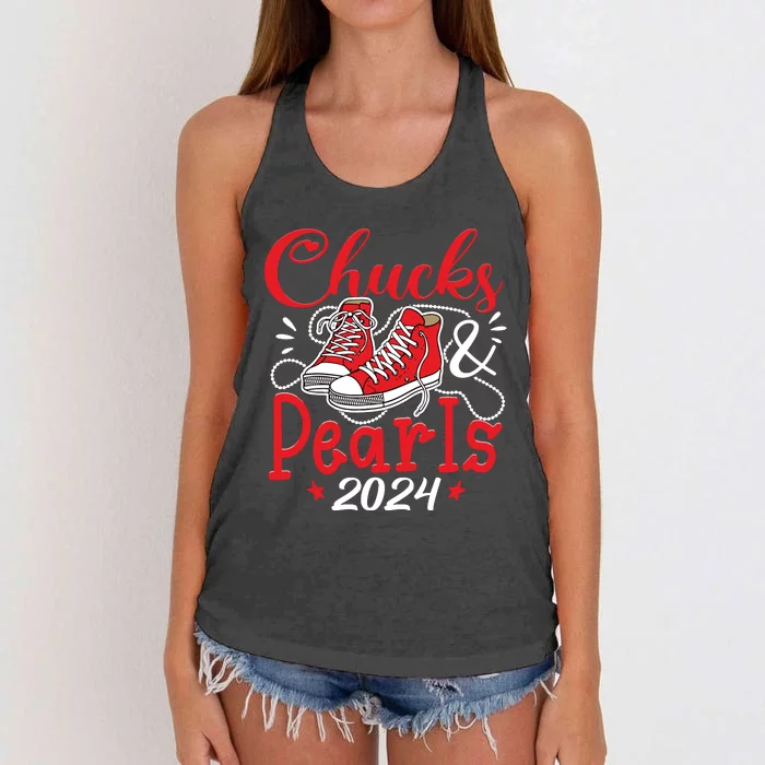 Chucks And Pearls Im With Her Kamala 2024 Women's Knotted Racerback Tank