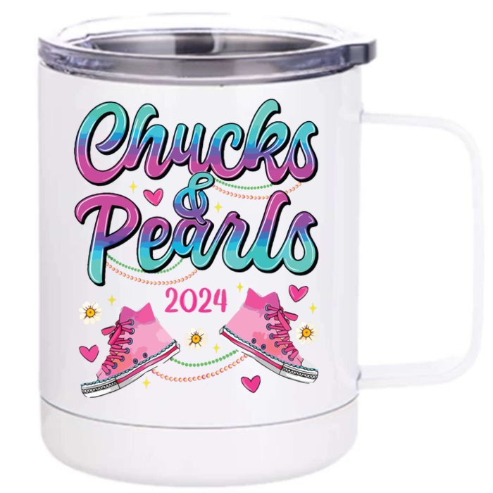 Chucks And Pearls Im With Her Front & Back 12oz Stainless Steel Tumbler Cup