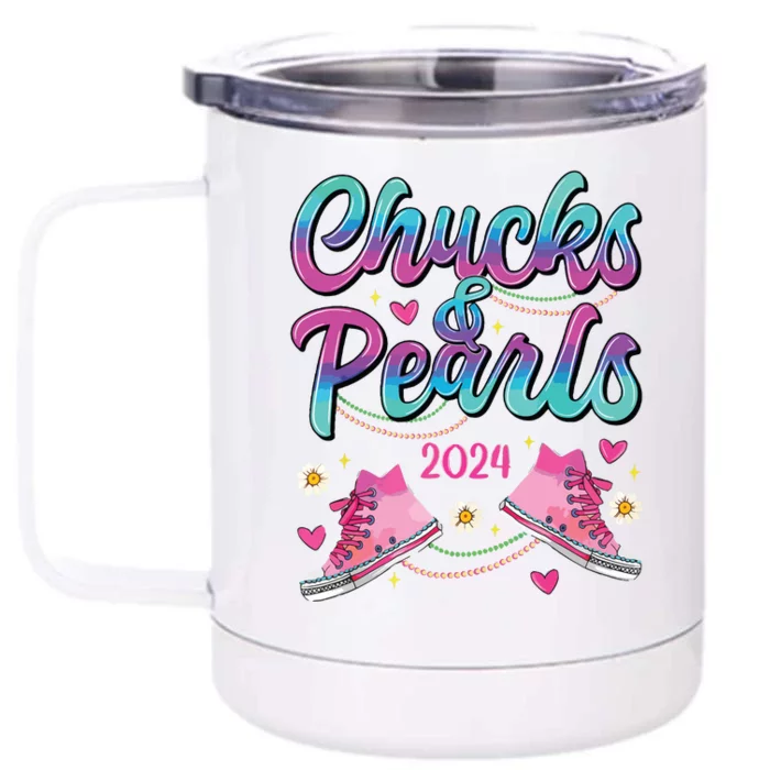 Chucks And Pearls Im With Her Front & Back 12oz Stainless Steel Tumbler Cup