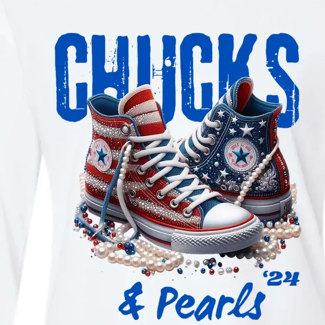 Chucks And Pearls Cute Women 2024 Womens Cotton Relaxed Long Sleeve T-Shirt