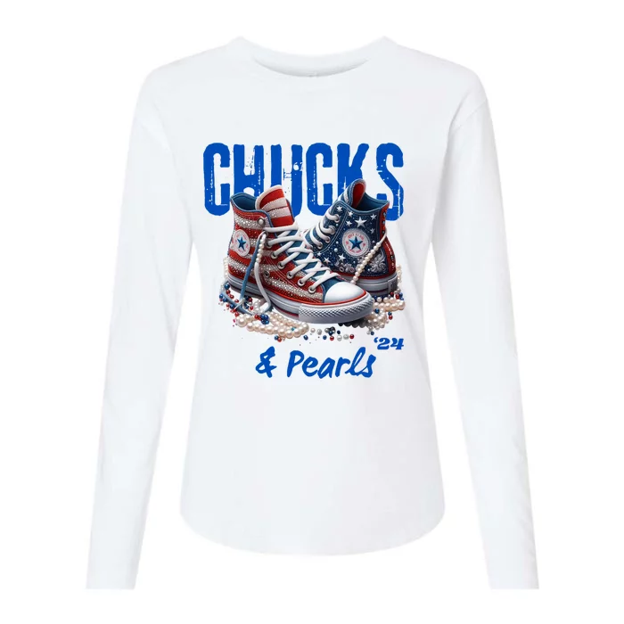 Chucks And Pearls Cute Women 2024 Womens Cotton Relaxed Long Sleeve T-Shirt