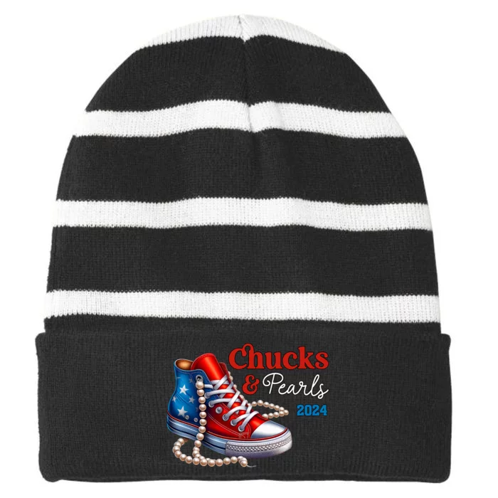 Chucks And Pearls 2024 IM With Her Kamala Striped Beanie with Solid Band