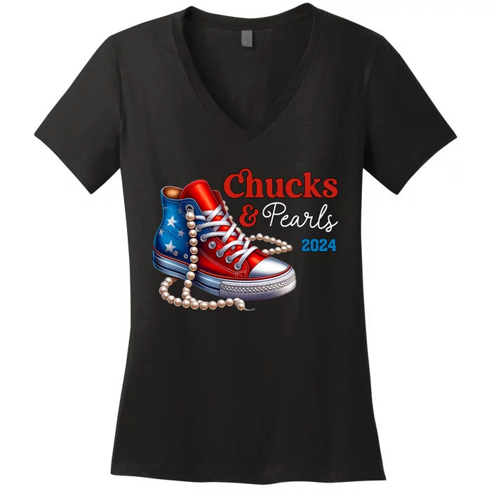 Chucks And Pearls 2024 IM With Her Kamala Women's V-Neck T-Shirt