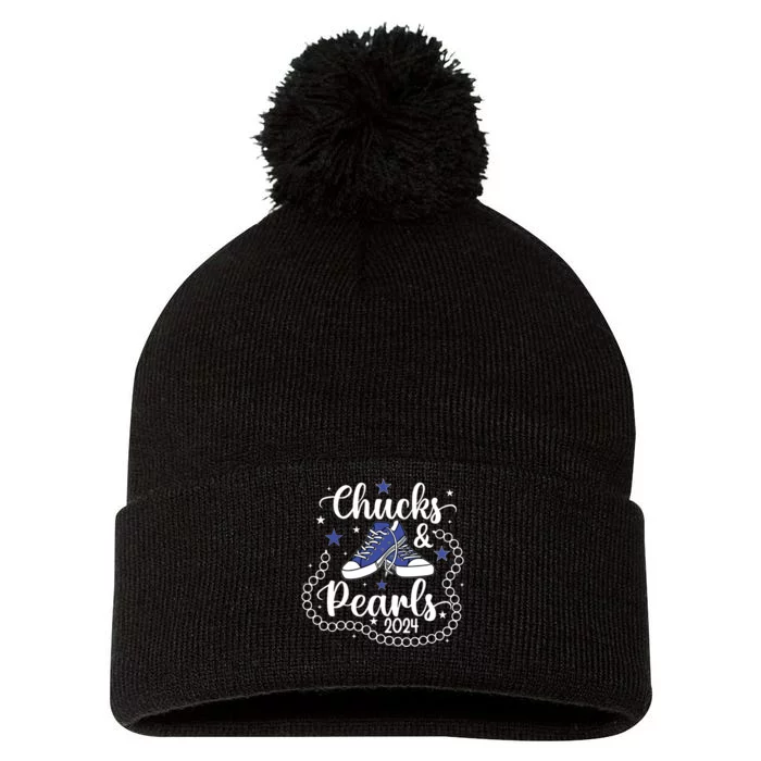 Chucks And Pearls Kamala Harris 2024 Meme Vote President Pom Pom 12in Knit Beanie