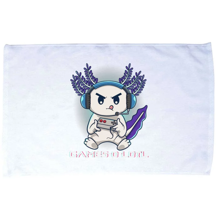 Cute Axolotl Playing Console Video Games Axolotl Gaming Microfiber Hand Towel