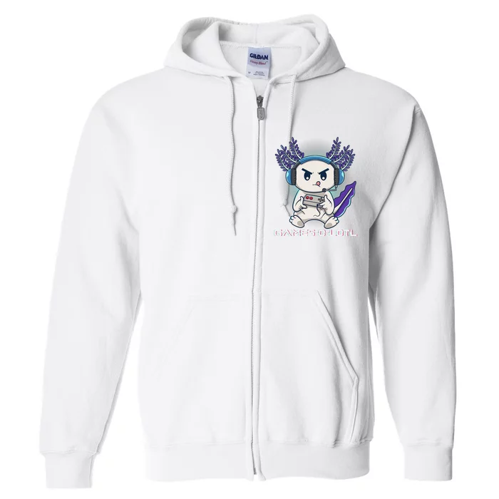 Cute Axolotl Playing Console Video Games Axolotl Gaming Full Zip Hoodie