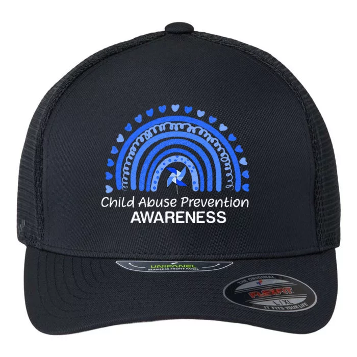 Child Abuse Prevention Awareness Blue Boho Rainbow Pinwheel Flexfit Unipanel Trucker Cap